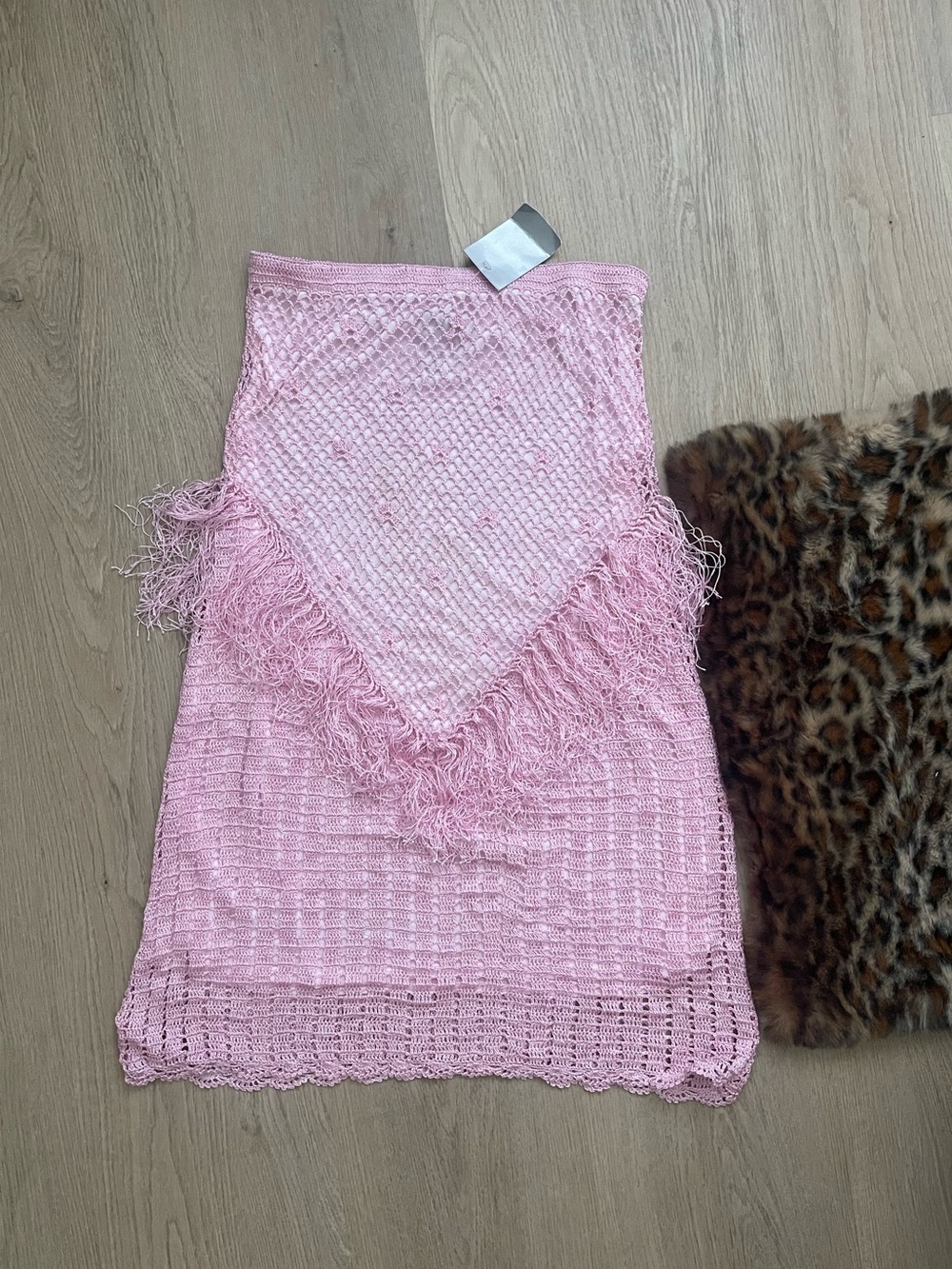 Young Essence Soft Pink Knit Fringe skirt